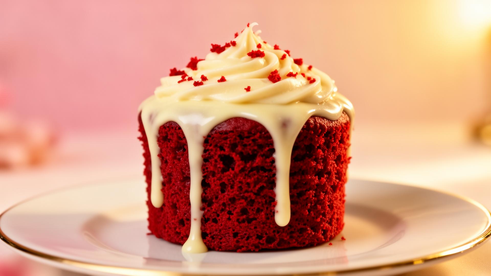 Red velvet cake cup with cream cheese drizzle
